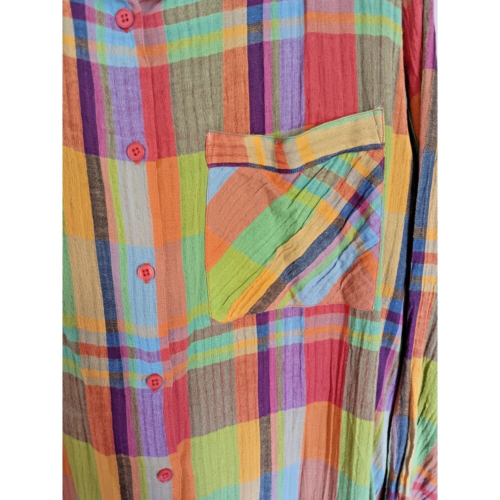 Venezia Vitale Shirt size 2X womans Yellow Red Blue Plaid Blouse long Sleeve - Picture 3 of 10